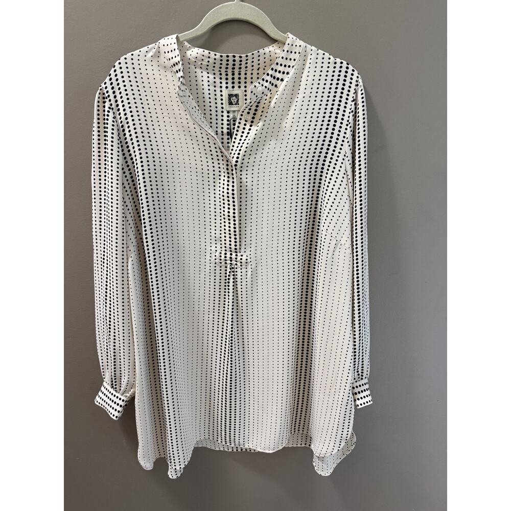 NWT Anne Klein 2X Polka Dot Sheer Tunic Blouse Elegant Chic Office Workwear